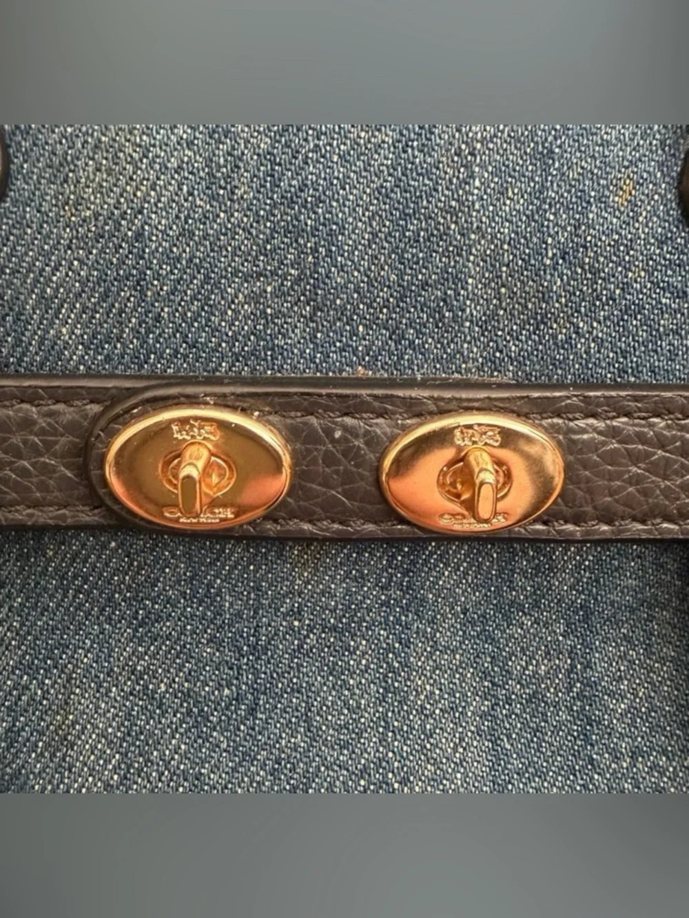 COACH Mini Swagger Denim and Black Pebble Leather Satchel w/Gold Tone Hardware - Picture 6 of 13